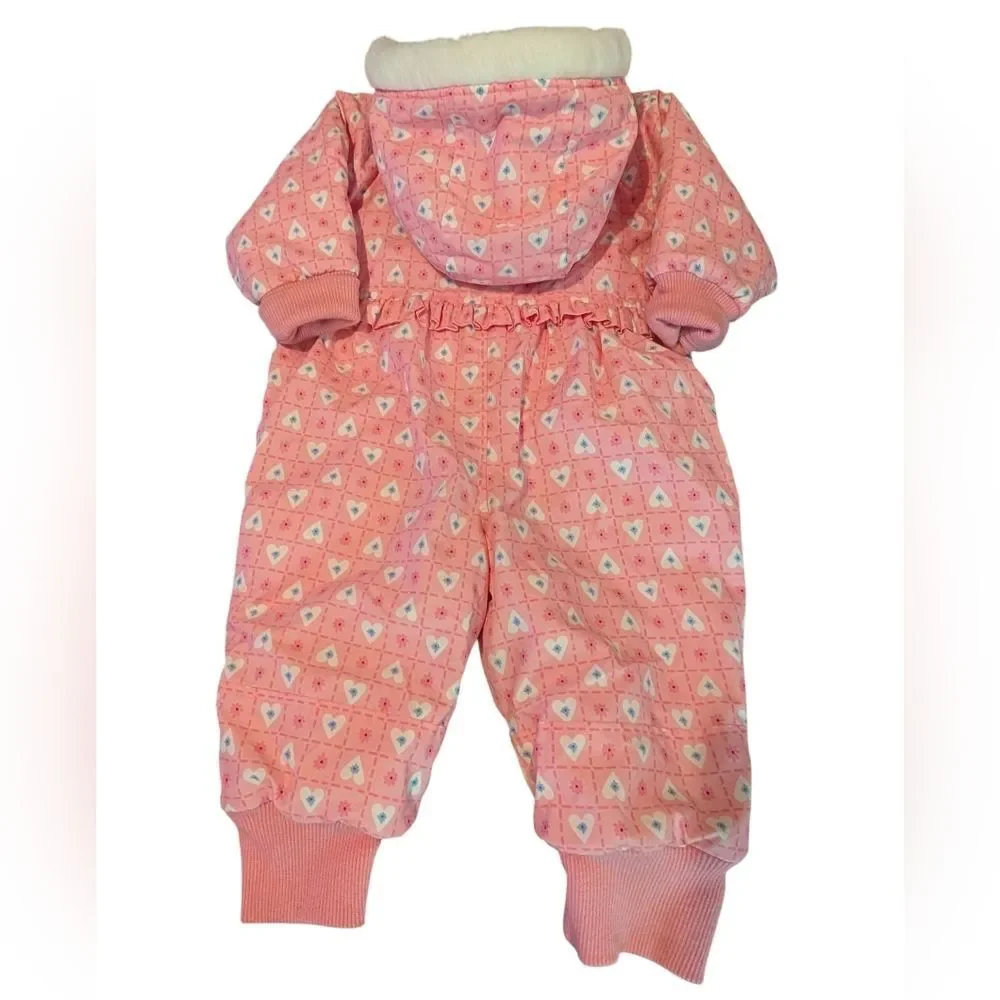 Gymboree Rainbow Tag Vintage Girl Pink Heart Floral Print Winter Snow Suit Coat
